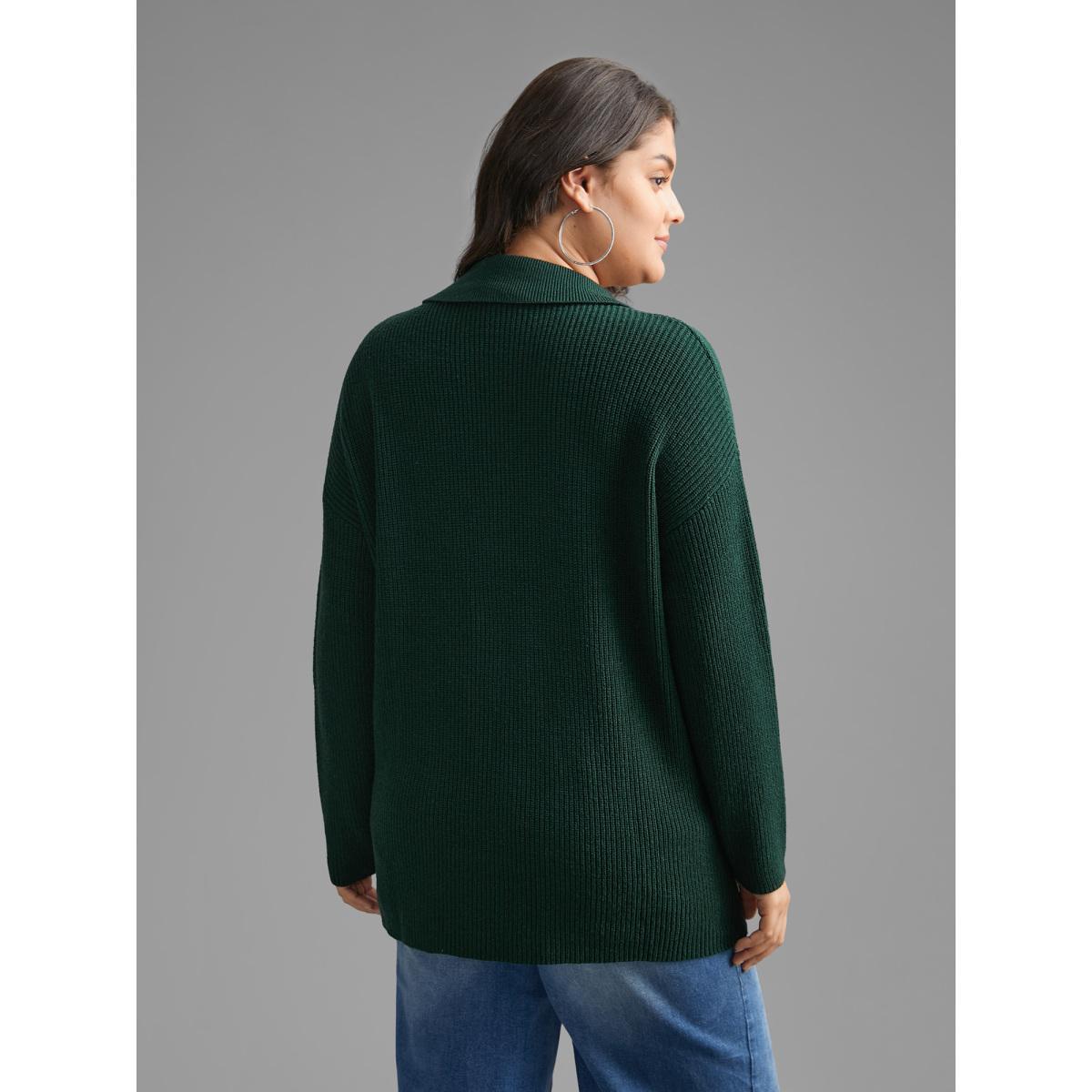 Plus Size Supersoft Essentials Textured Button Up Pullover DarkGreen Women Casual Loose Long Sleeve Suit Collar Everyday Pullovers BloomChic 30/6X Product Image