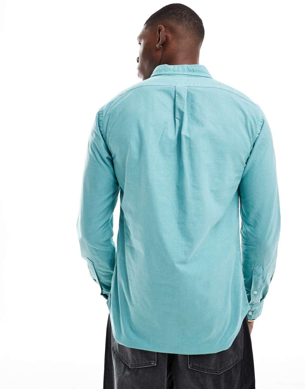 Polo Ralph Lauren icon logo slim fit garment dyed oxford shirt in light green Product Image