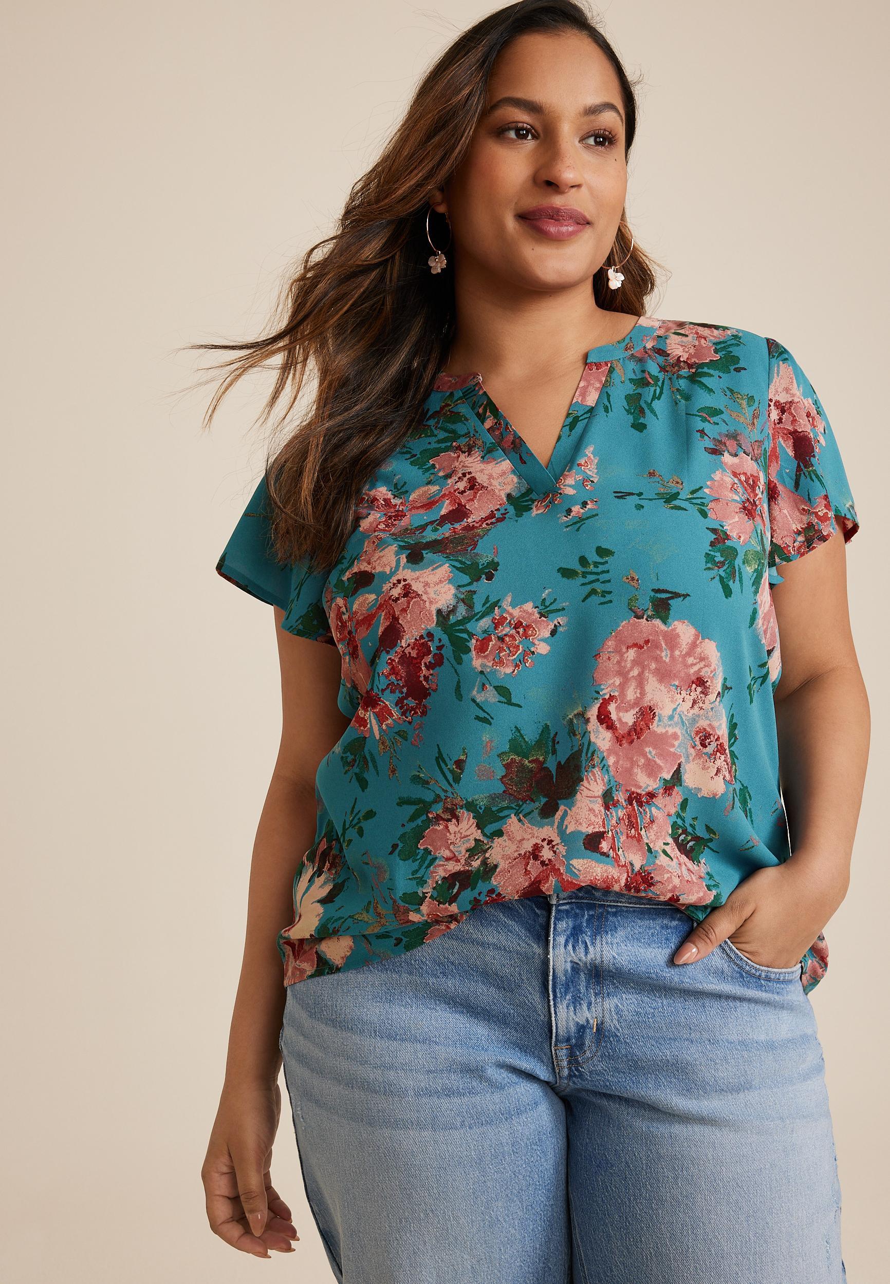 Maurices 4X Plus Size Womens Atwood Flutter Sleeve Blouse Blue Product Image