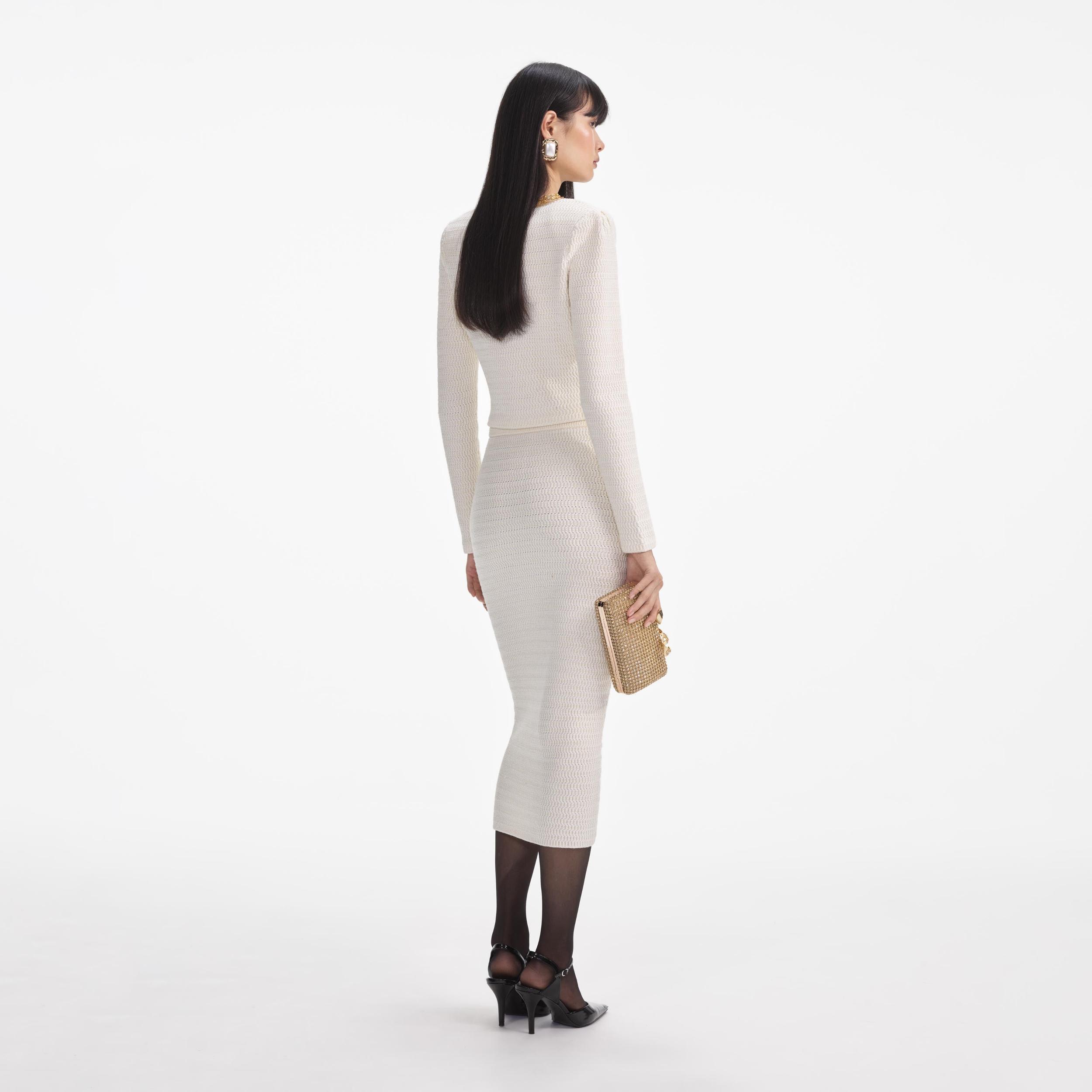 Cream Lurex Knit Midi Skirt Product Image