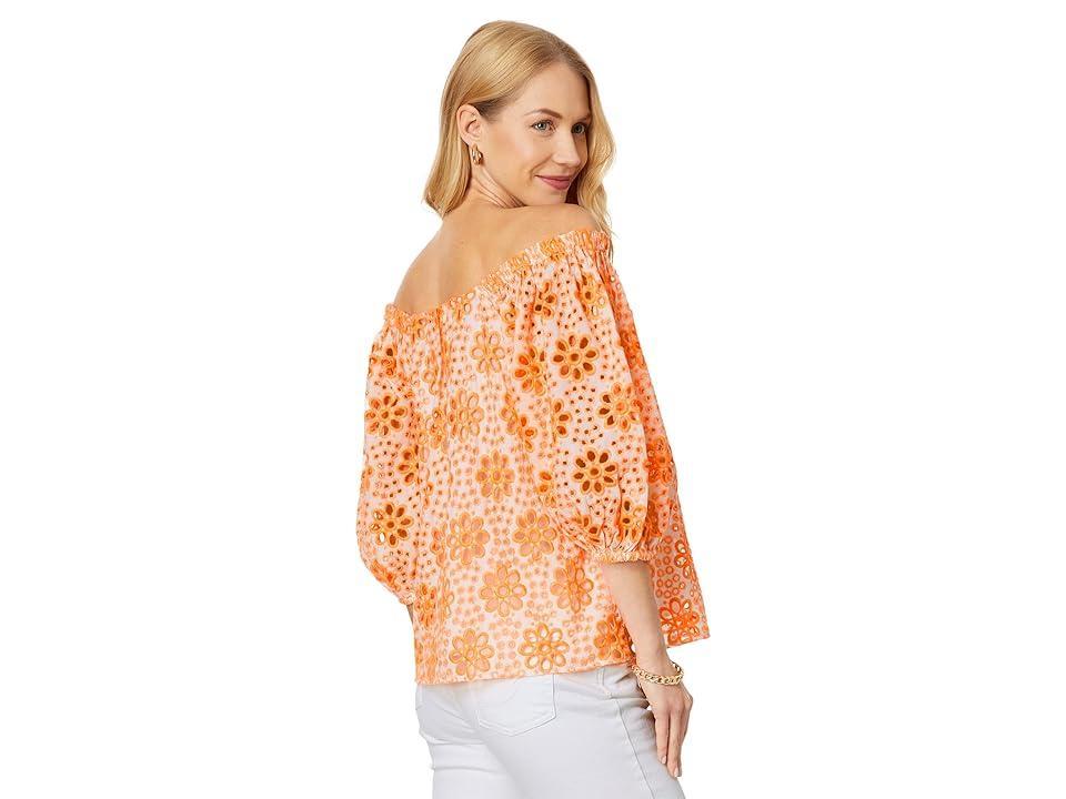 Lilly Pulitzer Kerrigan Elbow Sleeve Top (Cantaloupe Funflower Eyelet) Women's Dress Product Image