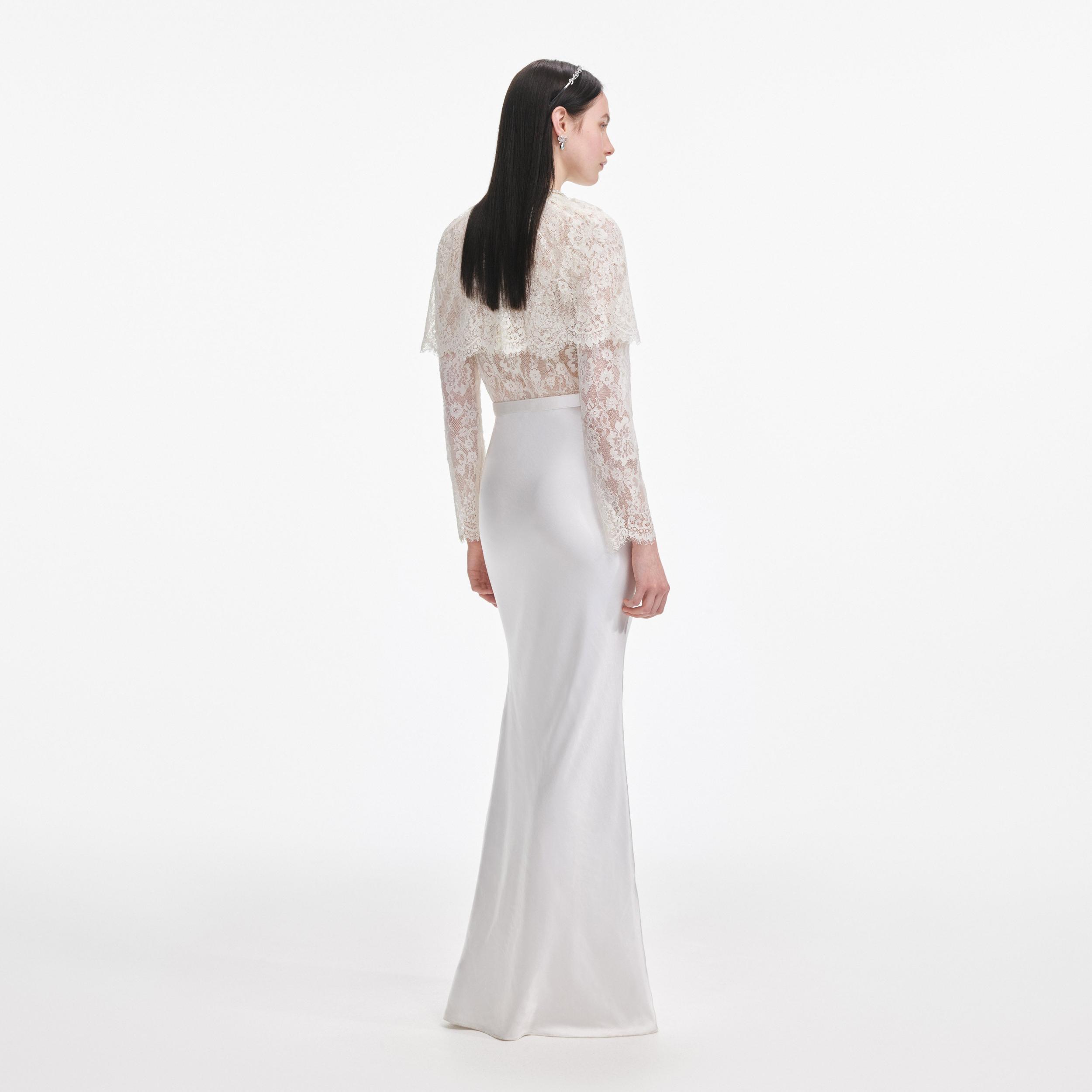 White Lace Cape Maxi Dress Product Image