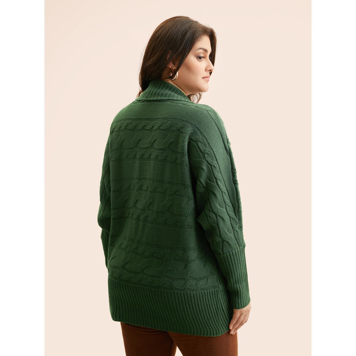 Plus Size Texture Cable Knit Dolman Sleeve Cardigan DarkGreen Women Casual Loose Long Sleeve Everyday Cardigans BloomChic 30/6X Product Image