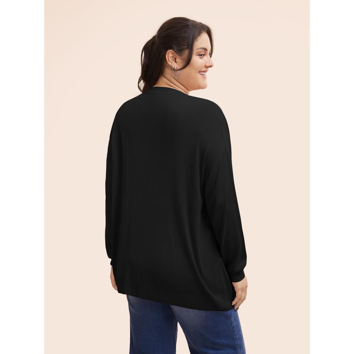 Plus Size Supersoft Essentials Solid Open Front Loose Cardigan Black Women Casual Loose Long Sleeve Everyday Cardigans BloomChic 10/M Product Image