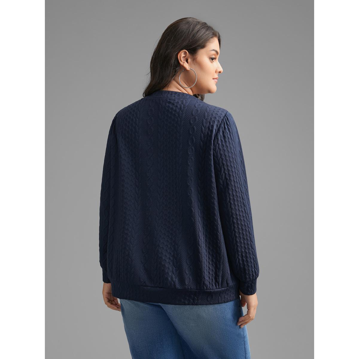 Plus Size Overlap Collar Textured Button Detail Sweatshirt Women Indigo Casual Texture Overlap Collar Everyday Sweatshirts BloomChic 14-16/1X Product Image