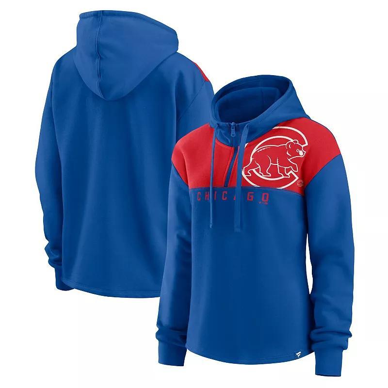 Women's Fanatics Branded Royal Chicago Cubs Iconic Overslide Color-Block Quarter-Zip Hoodie, Size: Large, Blue Product Image