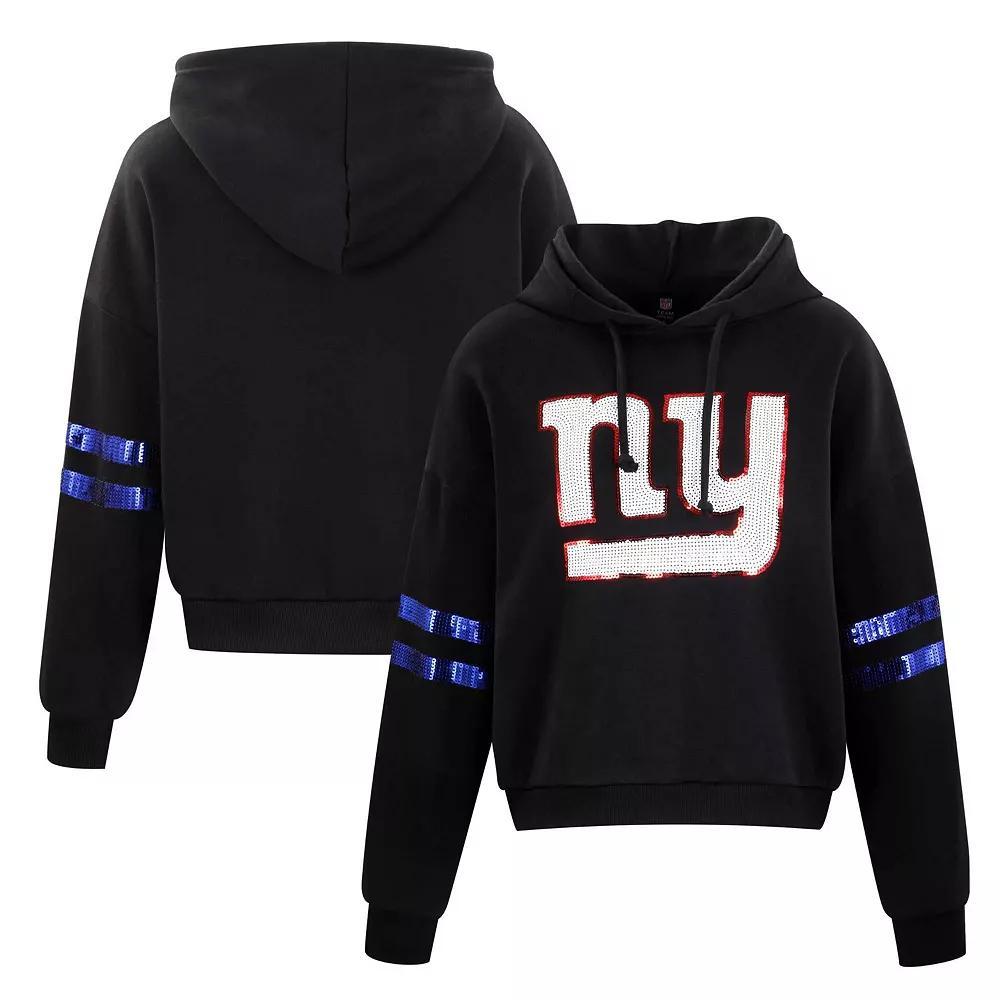 Women's Cuce Black New York Giants Cropped Sequins Pullover Hoodie, Size: XL Product Image