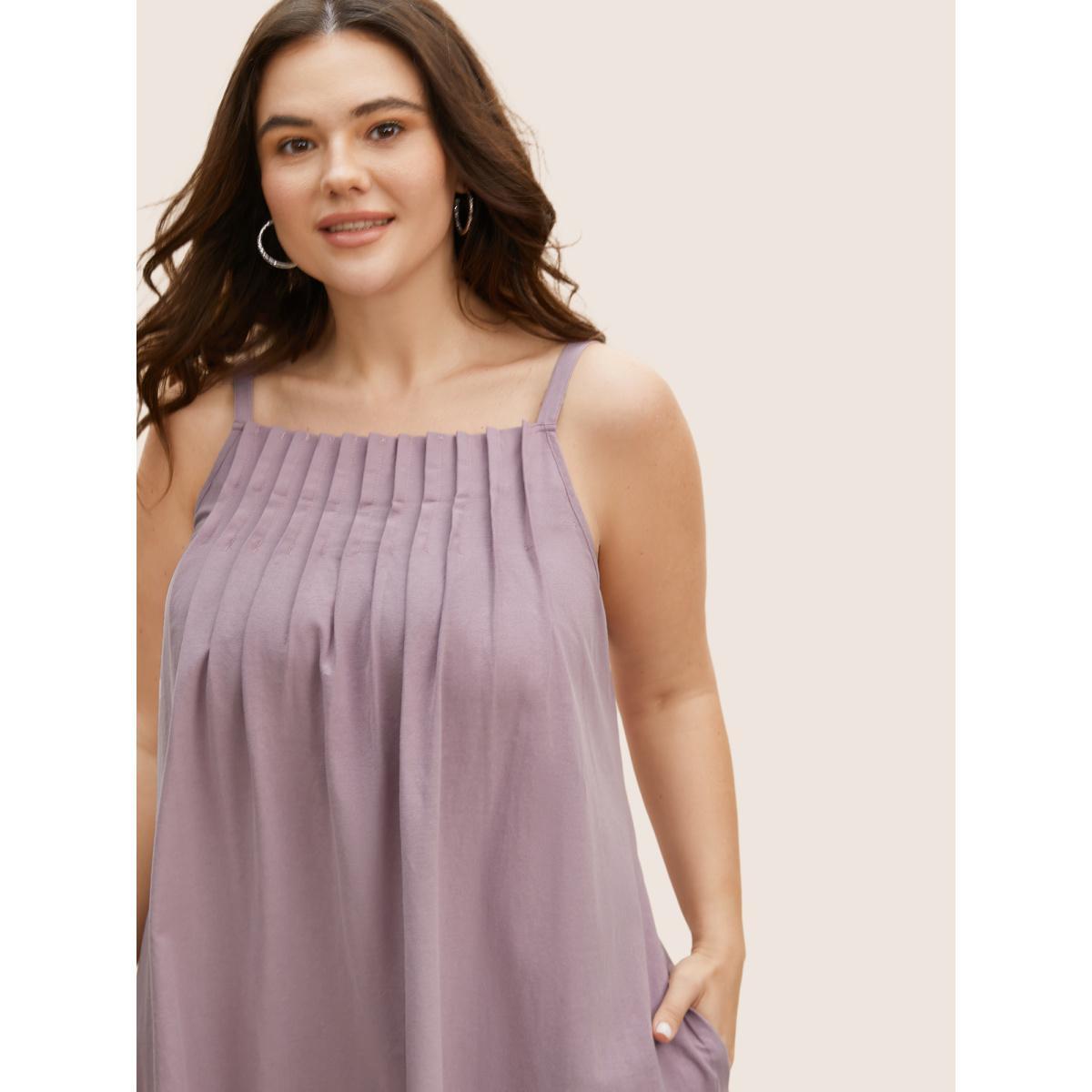 Plus Size Cotton Plain Pleated Loose Fit Cami Dress Heather Women Casual Ruffles Non Sleeveless Curvy BloomChic 14-16/1X Product Image