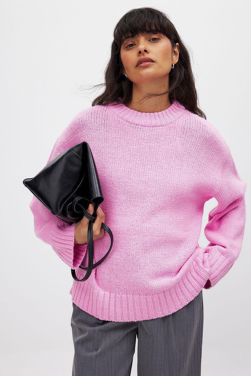 Round Neck Knitted Sweater Blue Product Image