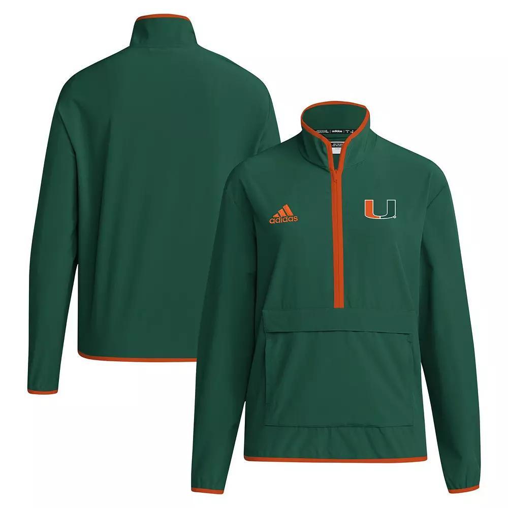 Men's adidas Green Miami Hurricanes 2024 Coaches Sideline Half-Zip Jacket, Size: Small Product Image