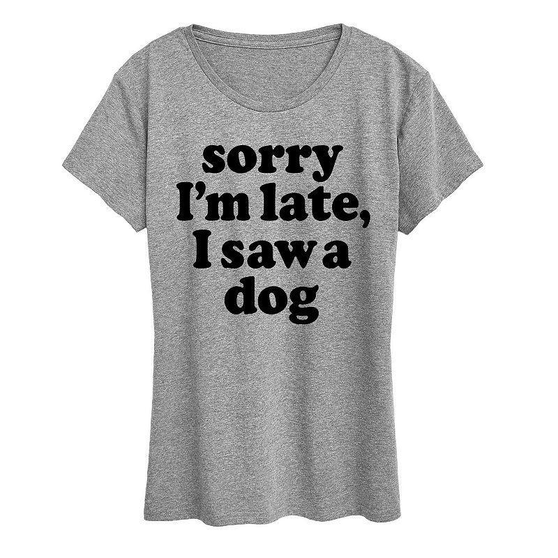 Womens Sorry Im Late Saw Dog Graphic Tee, Girls Grey Royal Blue Product Image
