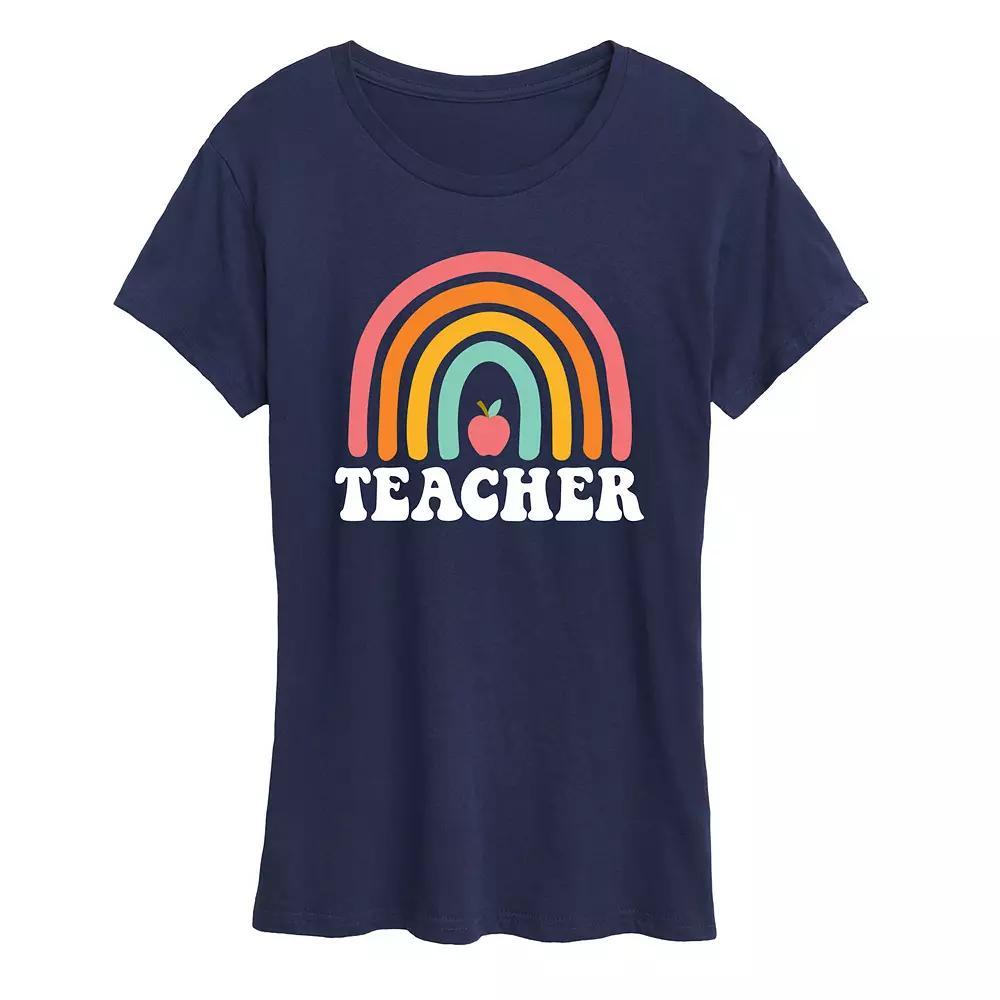 Womens Rainbow Teacher Graphic Tee, Girls Blue Product Image