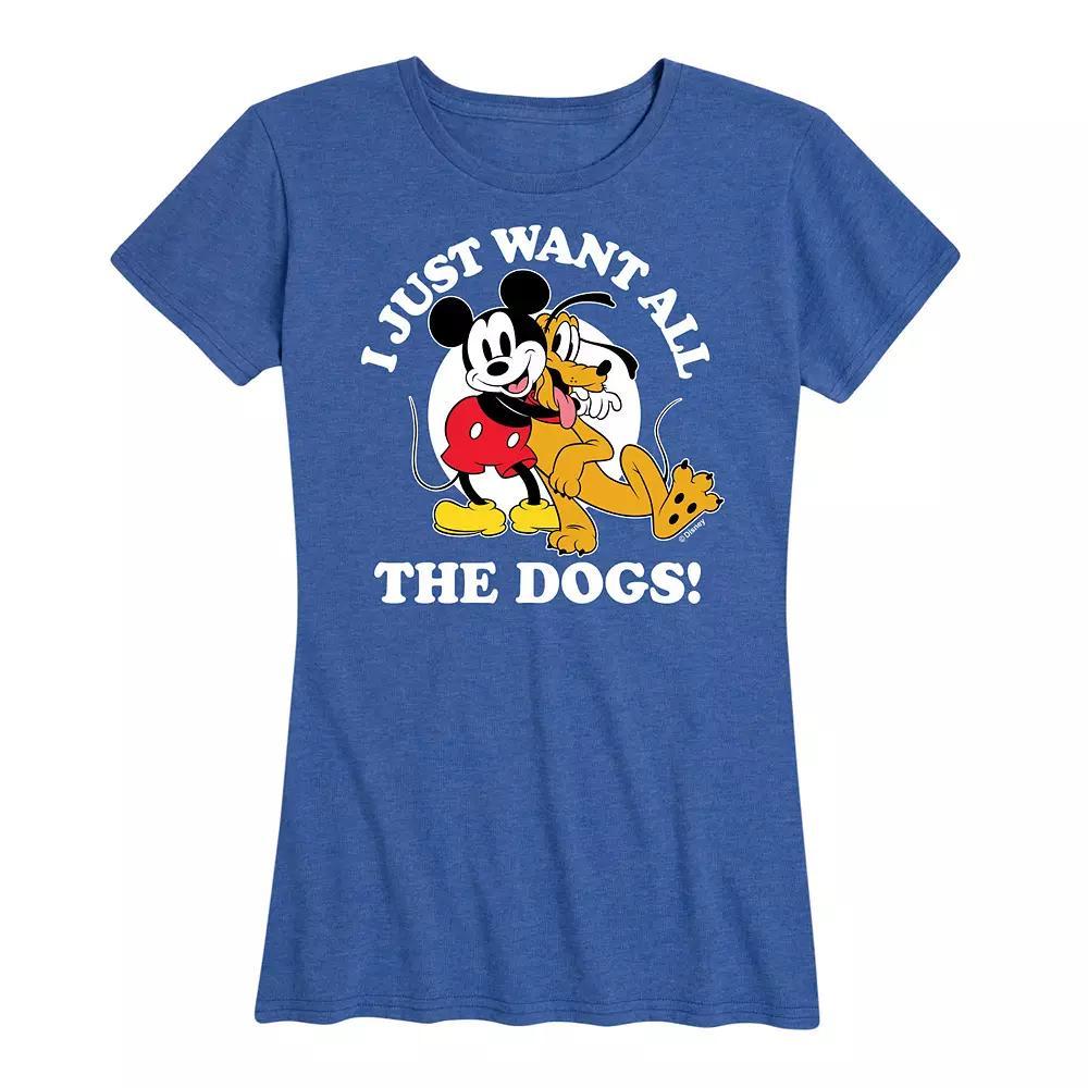 Disney's Mickey Mouse & Pluto Women's Just Want All Dogs Graphic Tee, Size: Medium, Grey Blue Product Image