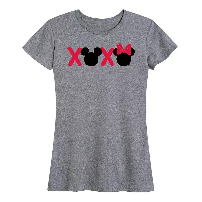 Disneys Mickey & Minnie Mouse Womens XOXO Graphic Tee Grey Gray Product Image