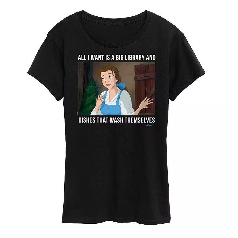 Disney Princess Belle Womens Library Graphic Tee, Girls Grey Royal Blue Product Image