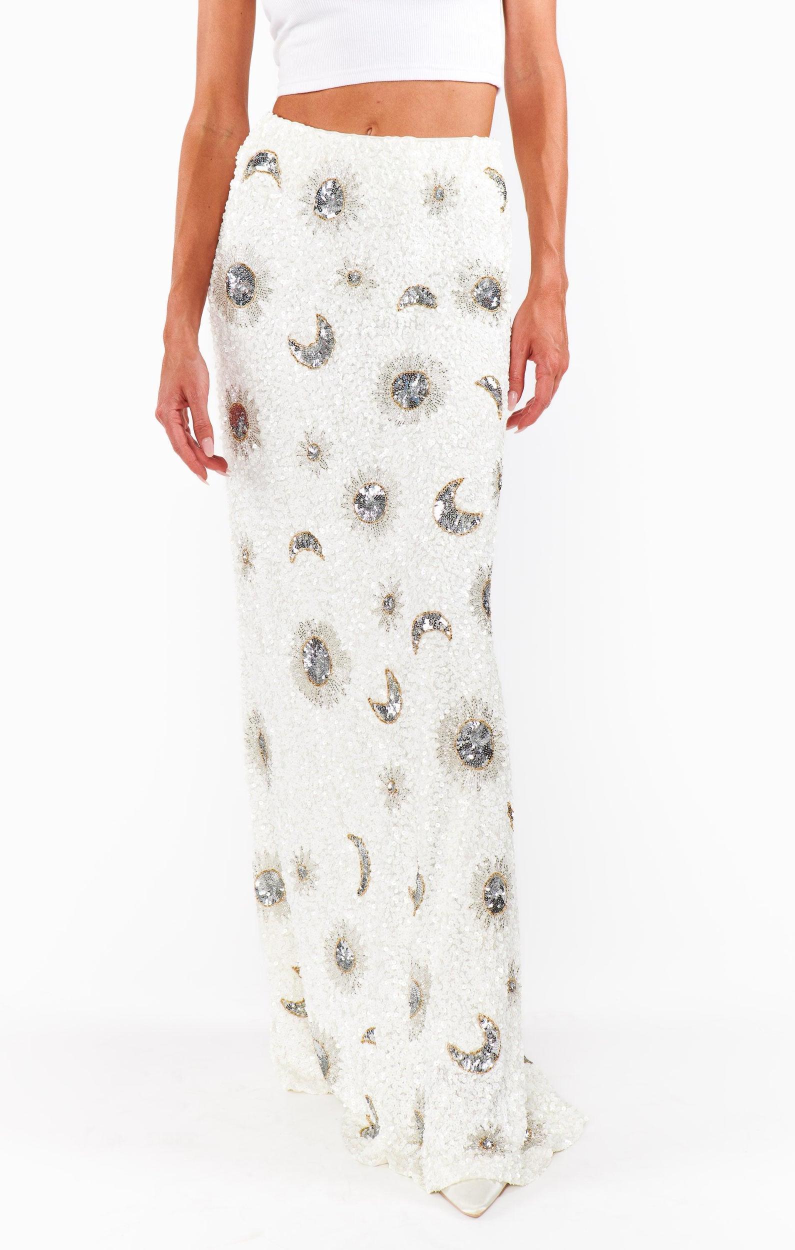 RSVP Skirt ~ White Celestial Sequins Product Image