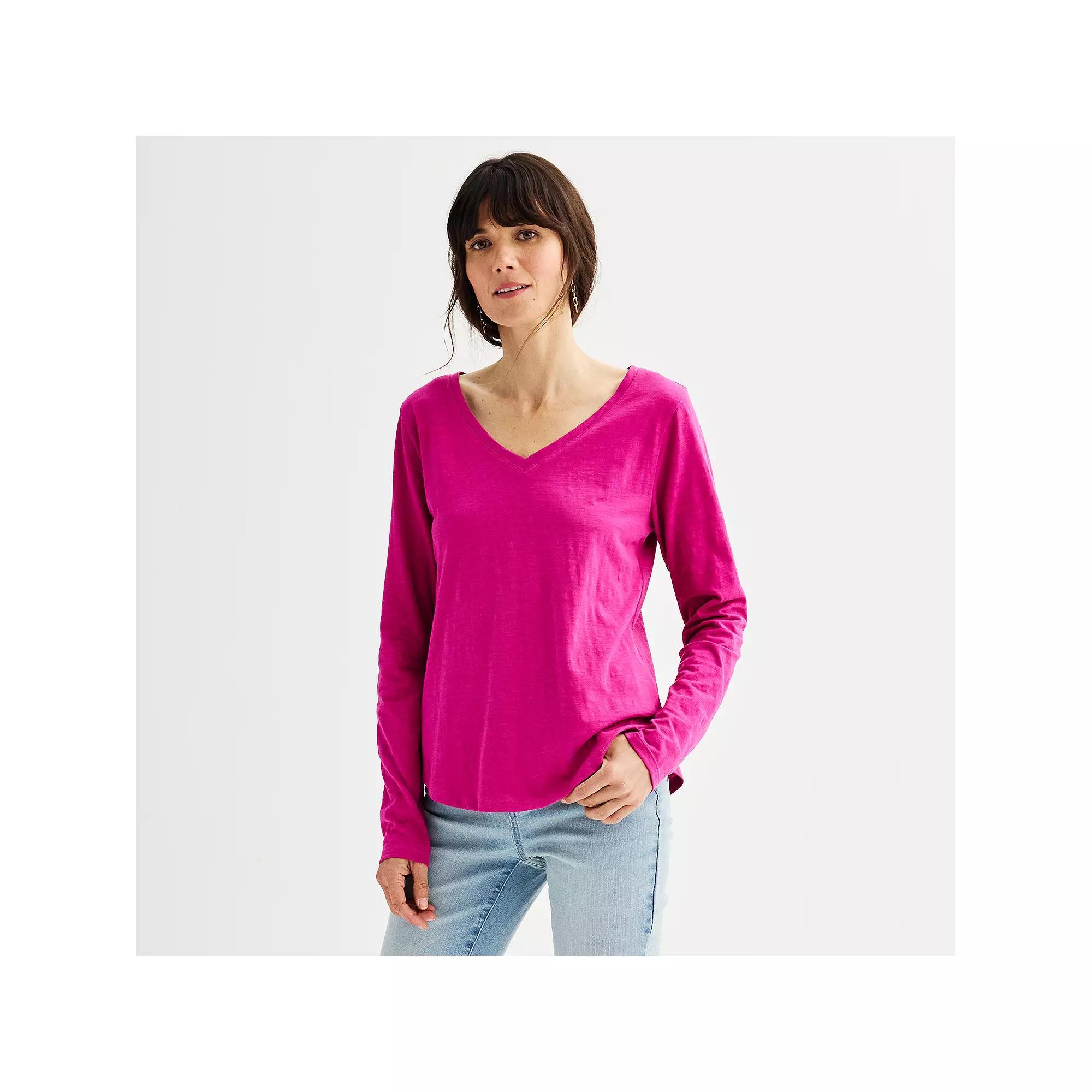 Petite Sonoma Goods For Life Everyday Long Sleeve V-Neck T-Shirt, Womens Grey Product Image
