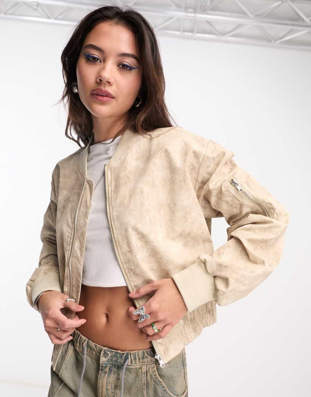 COLLUSION distressed printed bomber jacket Product Image