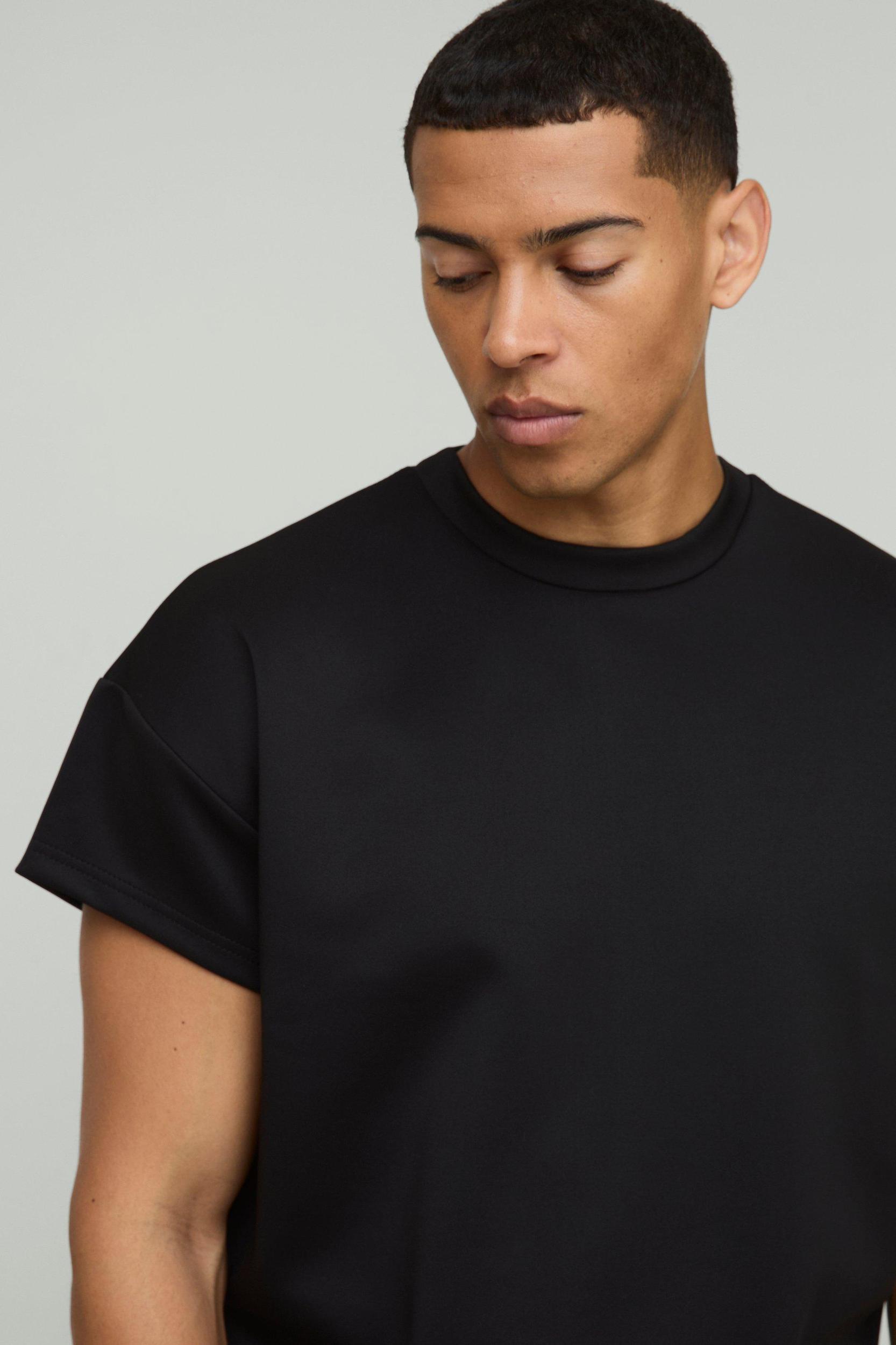 Oversized Shrunken Boxy Cap Sleeve Scuba T-Shirt | boohooMAN USA Product Image