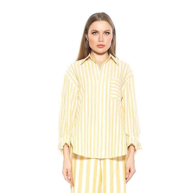 Women's ALEXIA ADMOR Tammi Striped Oversized Boyfriend Shirt, Size: 6, Blue Stripe Product Image
