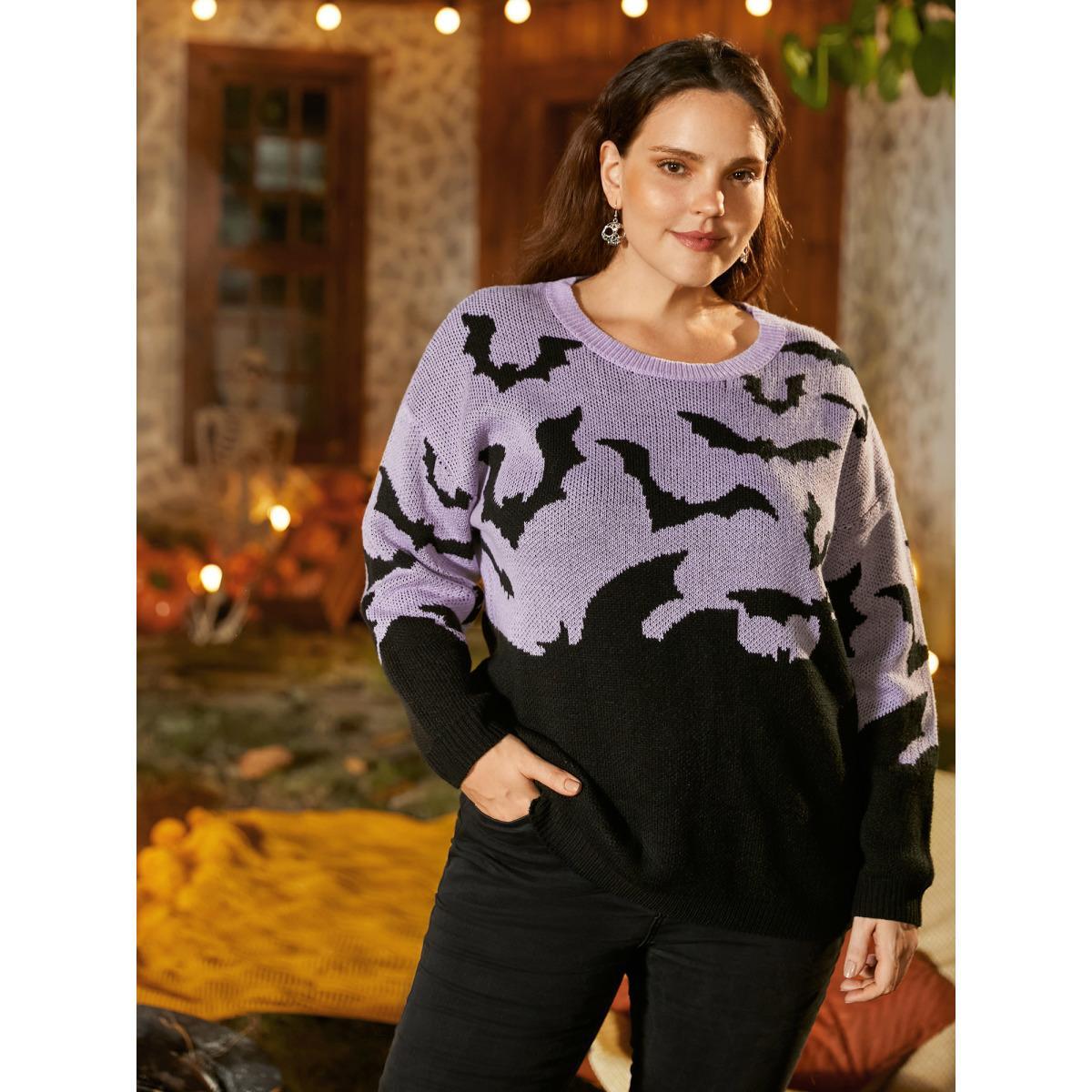 Plus Size Batty Basics Crew Neck Pullover Lilac Women Casual Loose Long Sleeve Round Neck Everyday Pullovers BloomChic 12/L Product Image