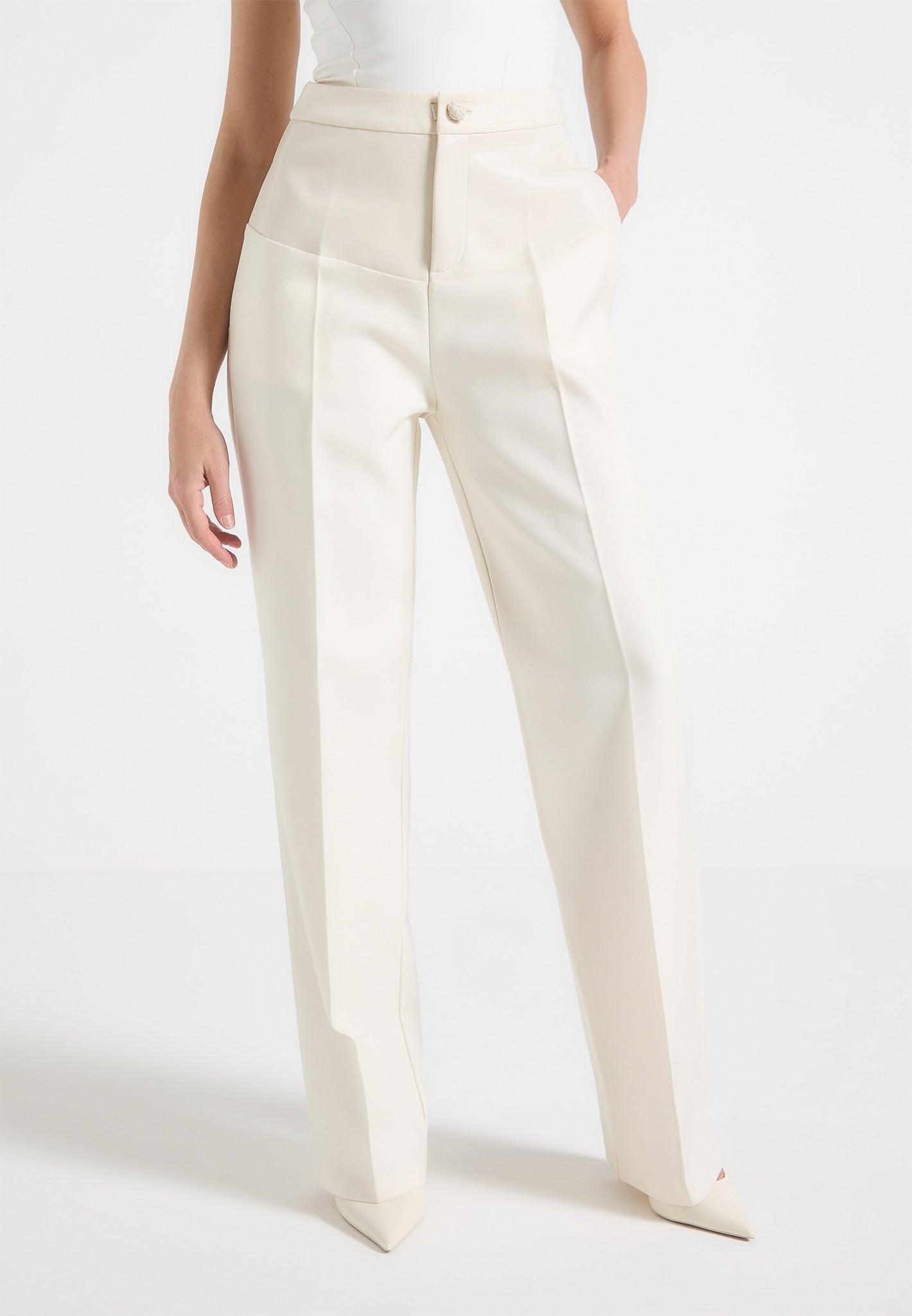 Blanche - Leather Panel Tailored Trousers - Cream Female Product Image
