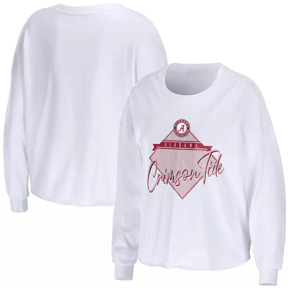 Women's WEAR by Erin Andrews White Alabama Crimson Tide Diamond Long Sleeve Cropped T-Shirt, Size: Large Product Image