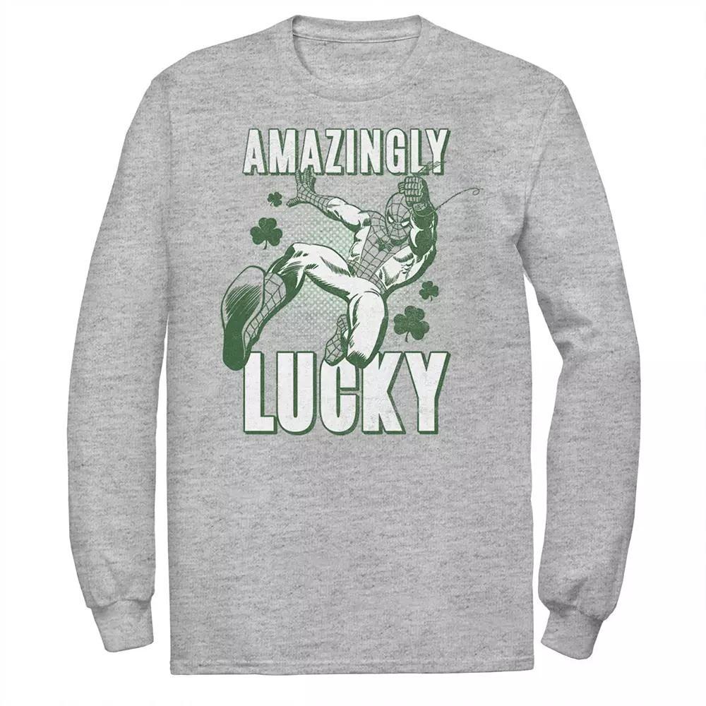 Men's Marvel St. Patty's Spider-Man Amazingly Lucky Tee, Size: Medium, Athletic Grey Product Image