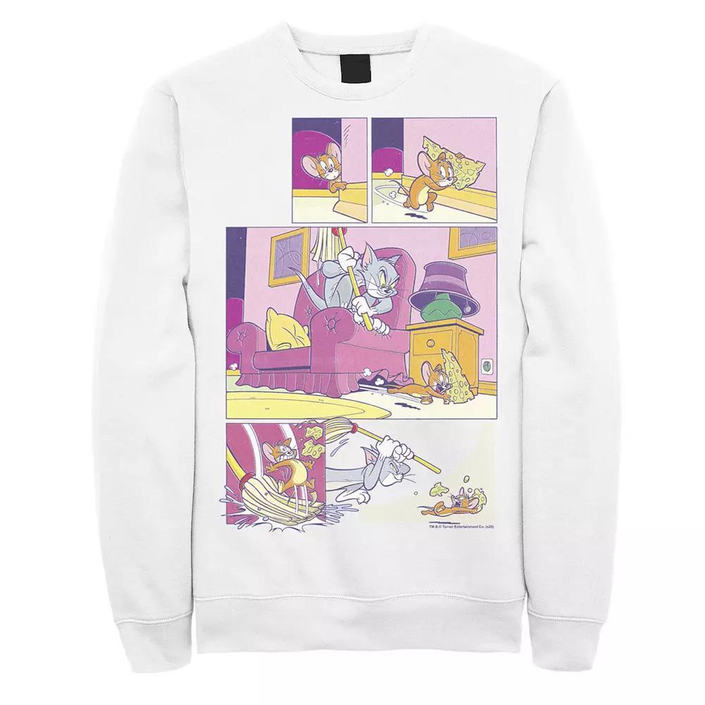 Men's Tom And Jerry Stealing Cheese Comic Panels Sweatshirt, Size: Small, White Product Image