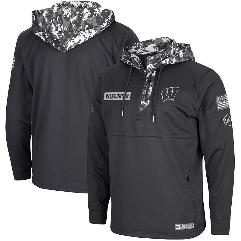 Mens Colosseum Charcoal Wisconsin Badgers OHT Military Appreciation Digi Camo Quarter-Zip Hoodie Product Image