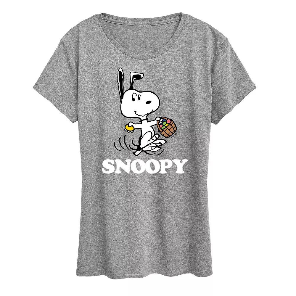 Women's Peanuts Snoopy Easter Basket Graphic Tee, Size: Large, Grey Royal Blue Product Image