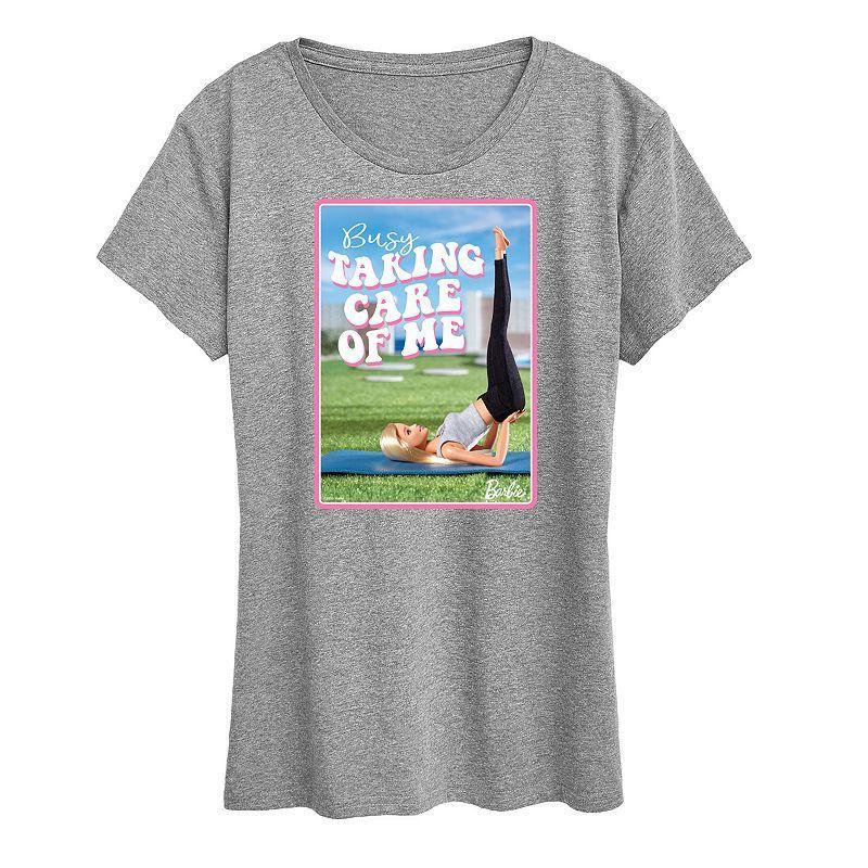 Womens Barbie Busy Taking Care Of Me Graphic Tee Grey Royal Blue Product Image