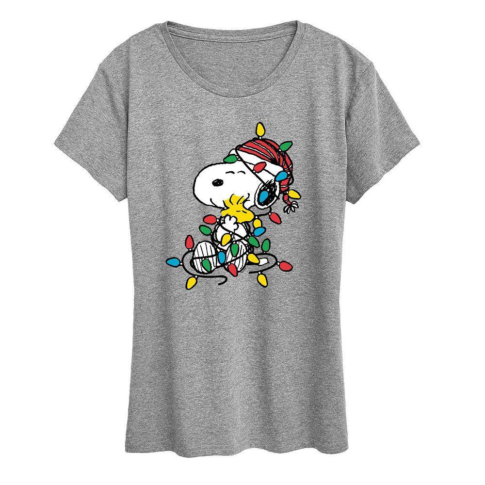 Women's Peanuts Snoopy & Woodstock Christmas Lights Graphic Tee, Size: XXL, Grey Gray Product Image