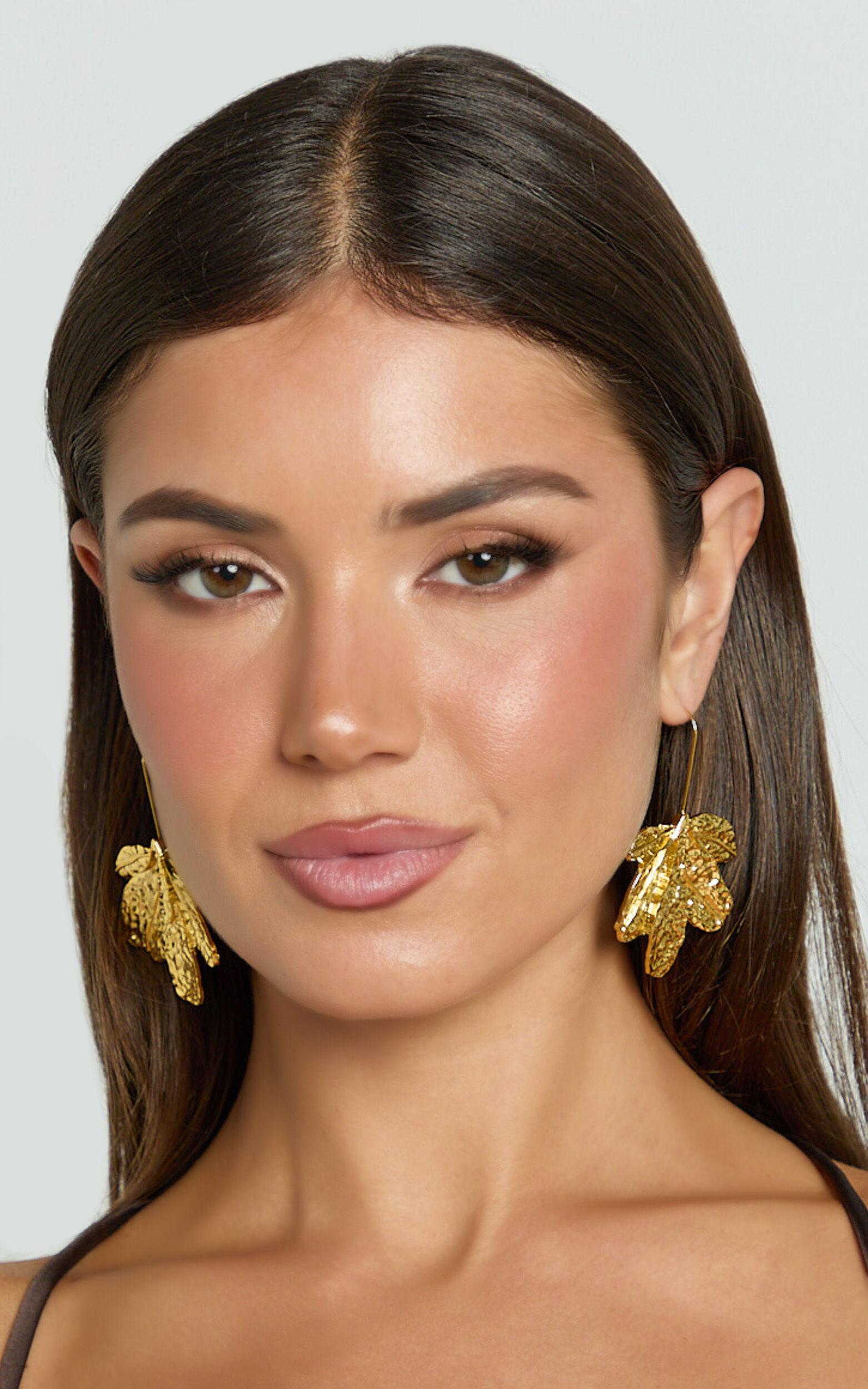 Elise Earrings - Flower Drop Earrings in Gold Product Image