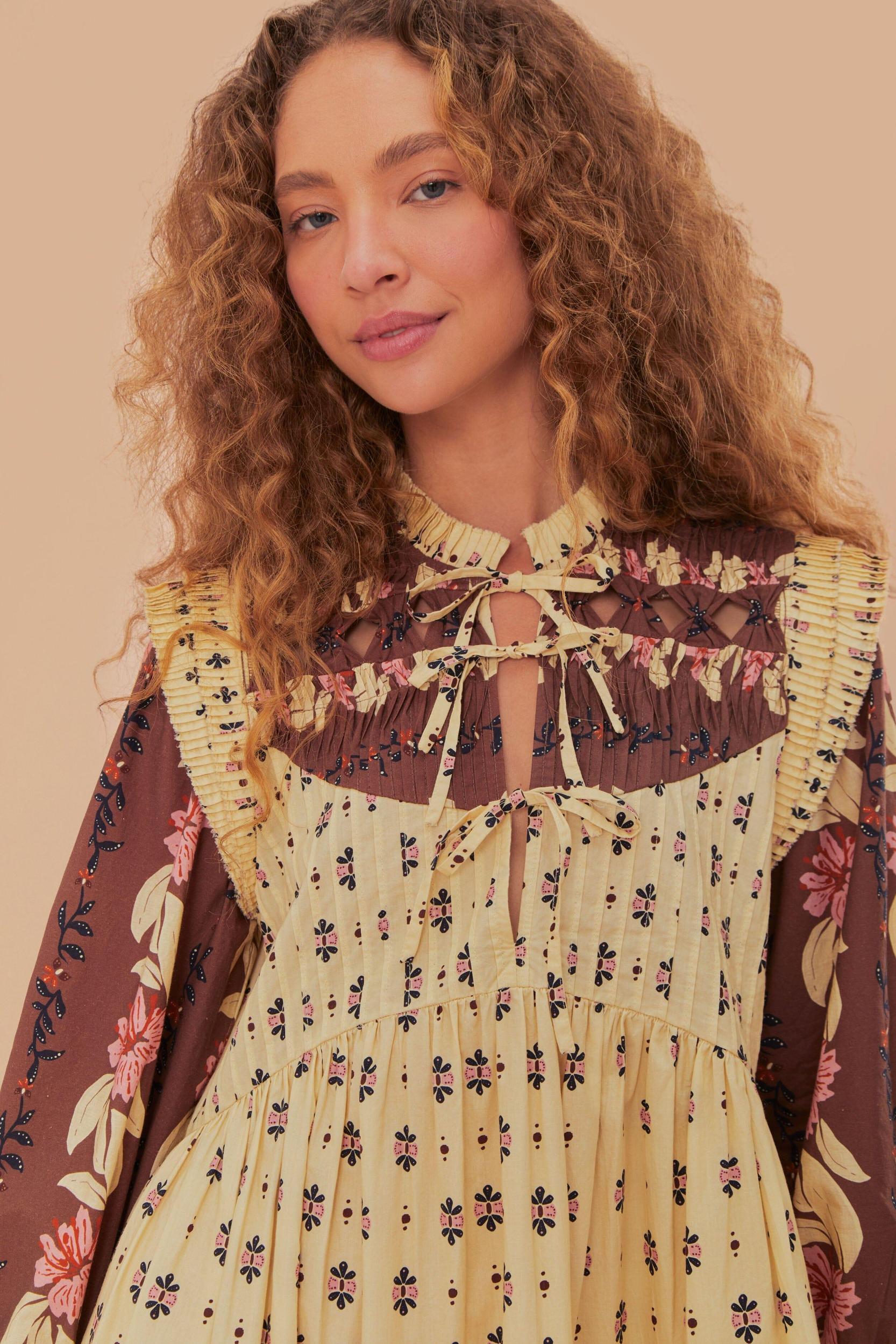 Ainika Maxi Floral Cream Open Yoke Mini Dress, AINIKA MAXI FLORAL CREAM / XS Product Image