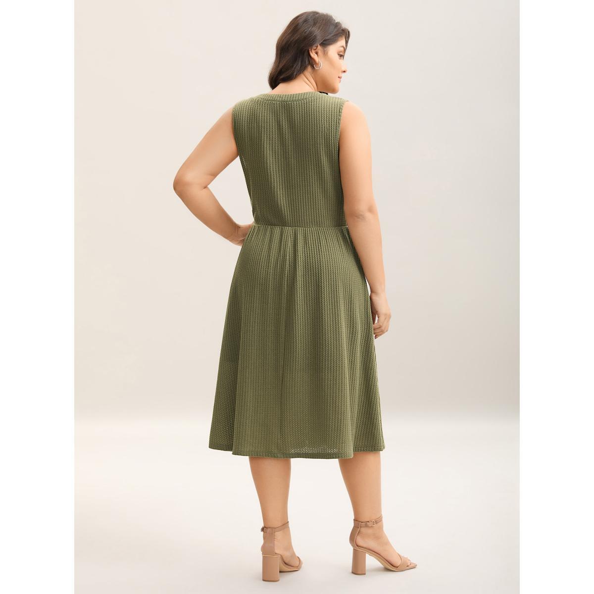 Plus Size Stretchy Textured Waist-Tie Midi Dress ArmyGreen Women Knit Dresses Bloomchic 18-20/2X Product Image