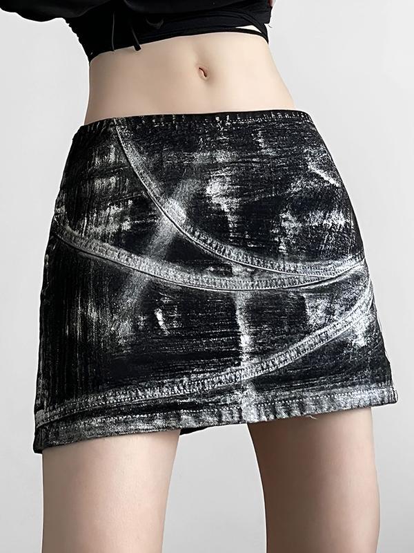 Distressed Tie Dye High Rise Denim Mini Skirt Product Image