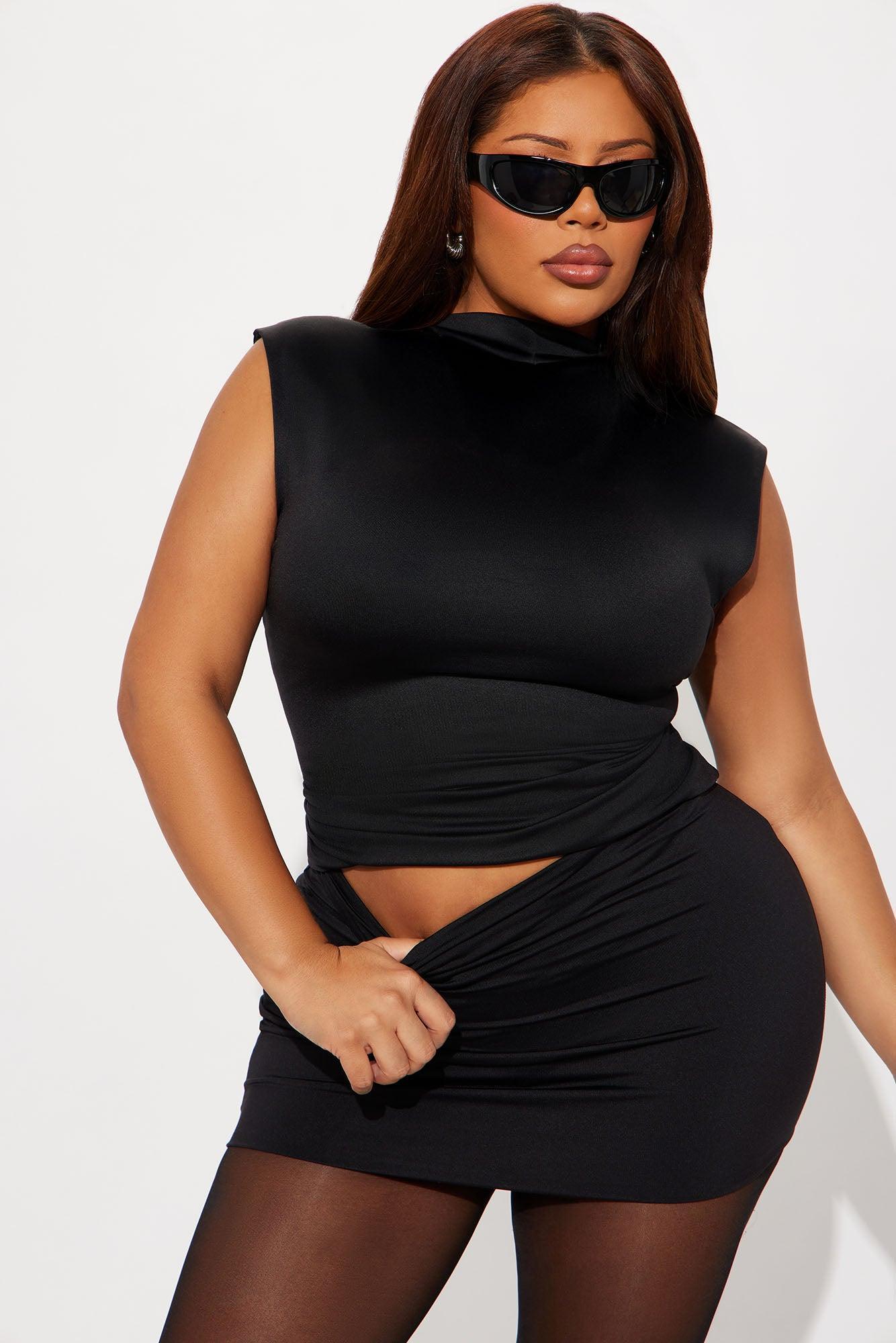 Contour Double Lined Mock Neck Top - Black Product Image