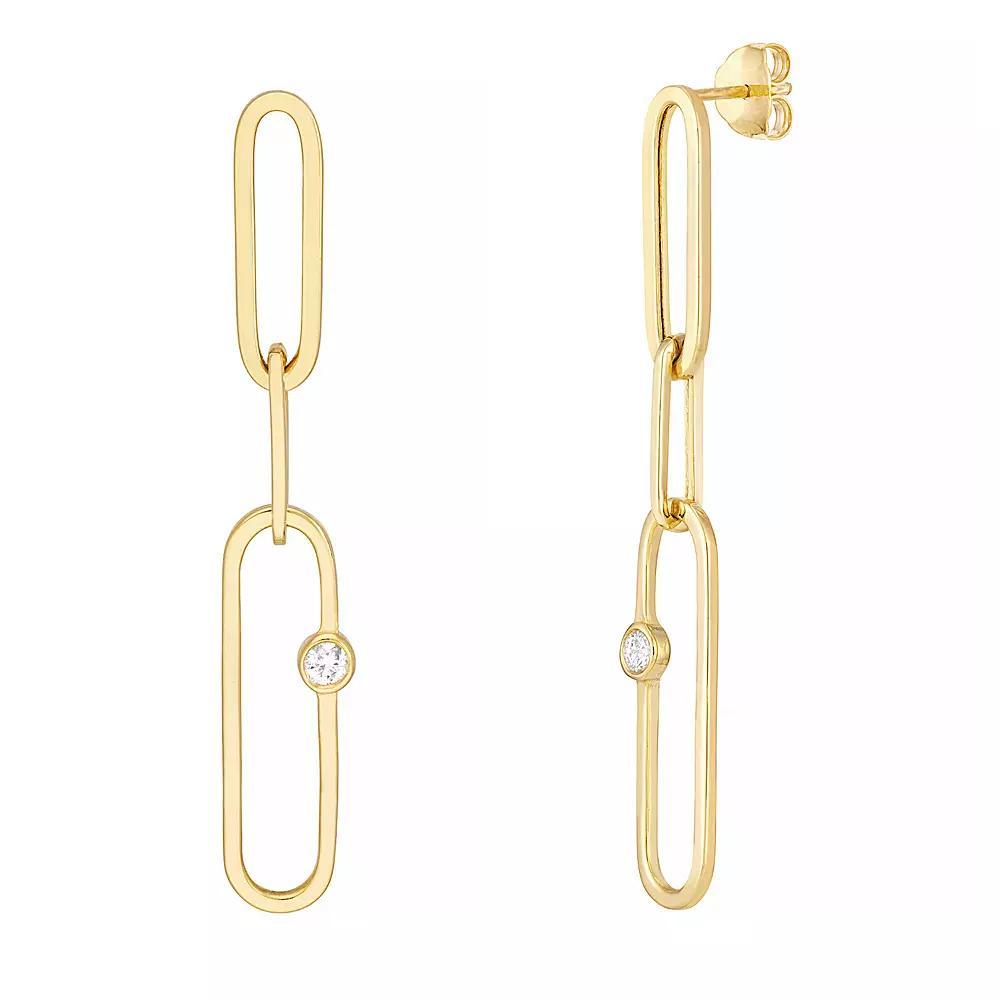 14k Gold 1/8 Carat T.W. Diamond Paper Clip Chain Dangle Earrings, Women's Product Image