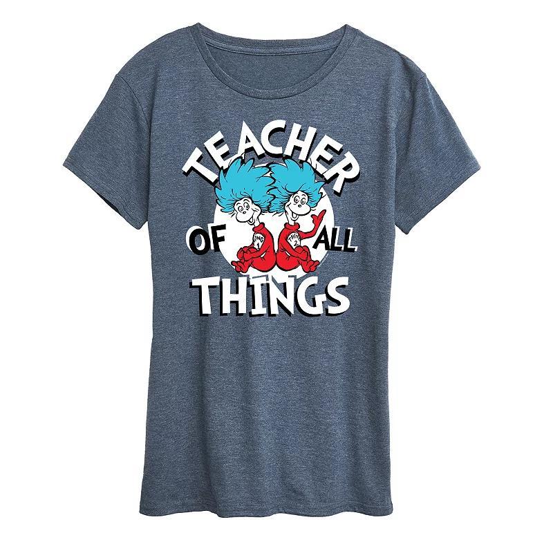 Women's Dr. Seuss Teacher Of All Things Graphic Tee, Size: XXL, Grey Royal Blue Product Image