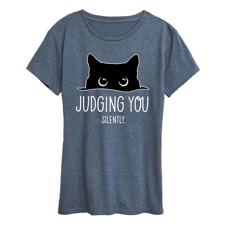 Plus Judging Silently Graphic Tee, Womens Grey Blue Product Image
