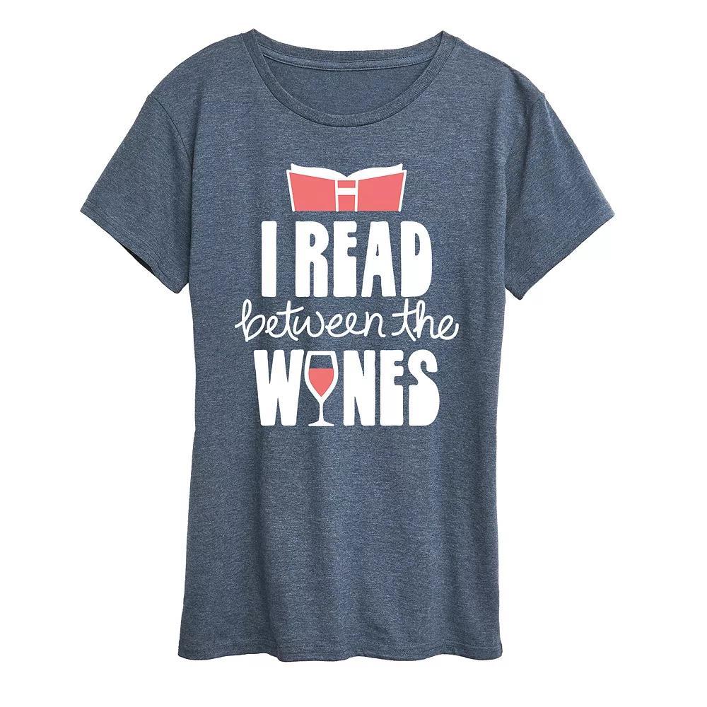 Womens I Read Between The Wines Graphic Tee, Girls Grey Blue Product Image