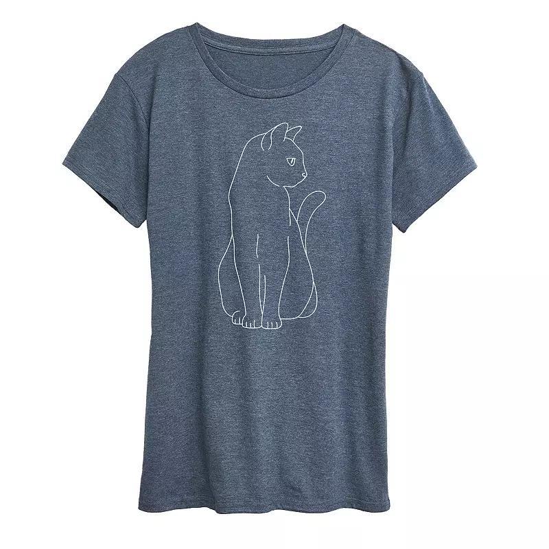 Womens White Cat Outline Graphic Tee Grey Dark Red Product Image