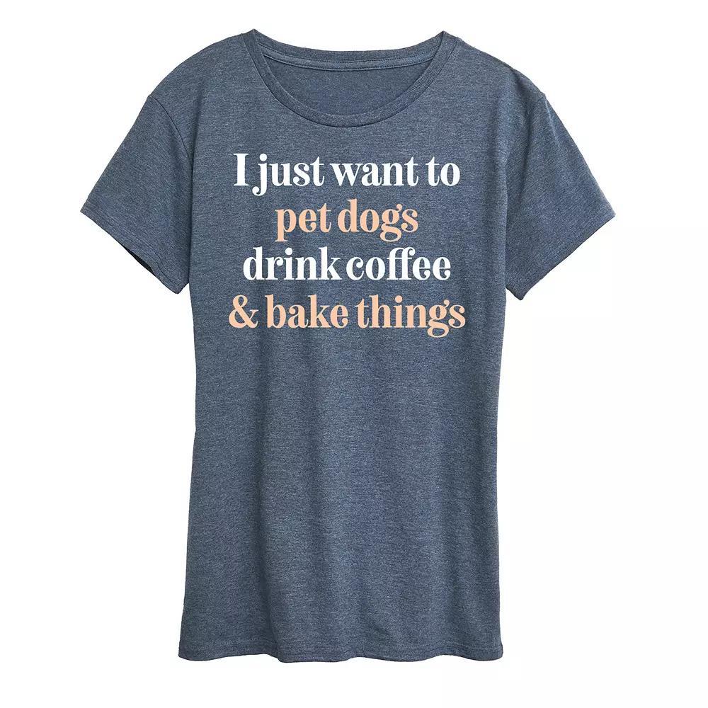 Womens Pet Dogs Drink Coffee Bake Graphic Tee Grey Green Product Image