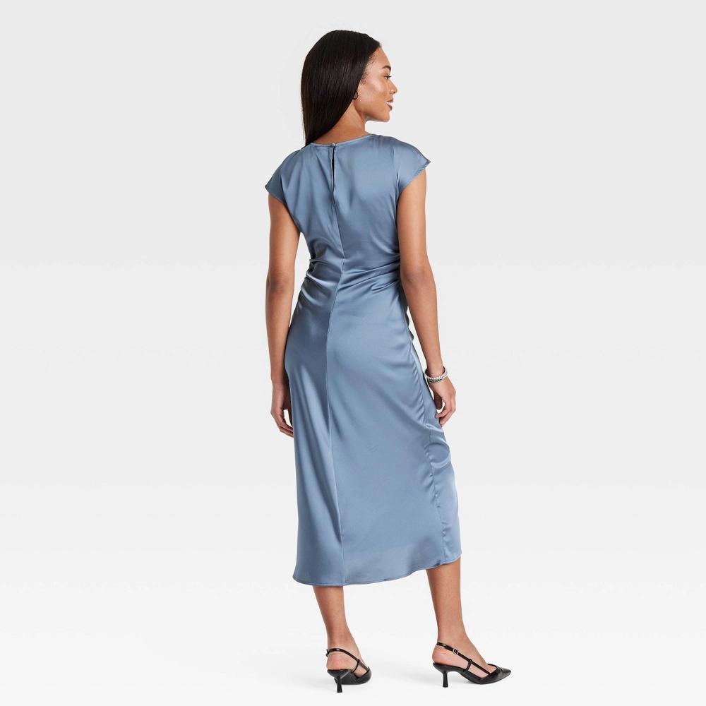 Women's Short Sleeve Ruched Midi Shift Dress - A New Day™ Blue XL Product Image