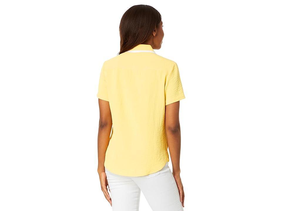 Tommy Hilfiger Short Sleeve Button Up With Ribbed Collar (Ivory) Women's Clothing Product Image