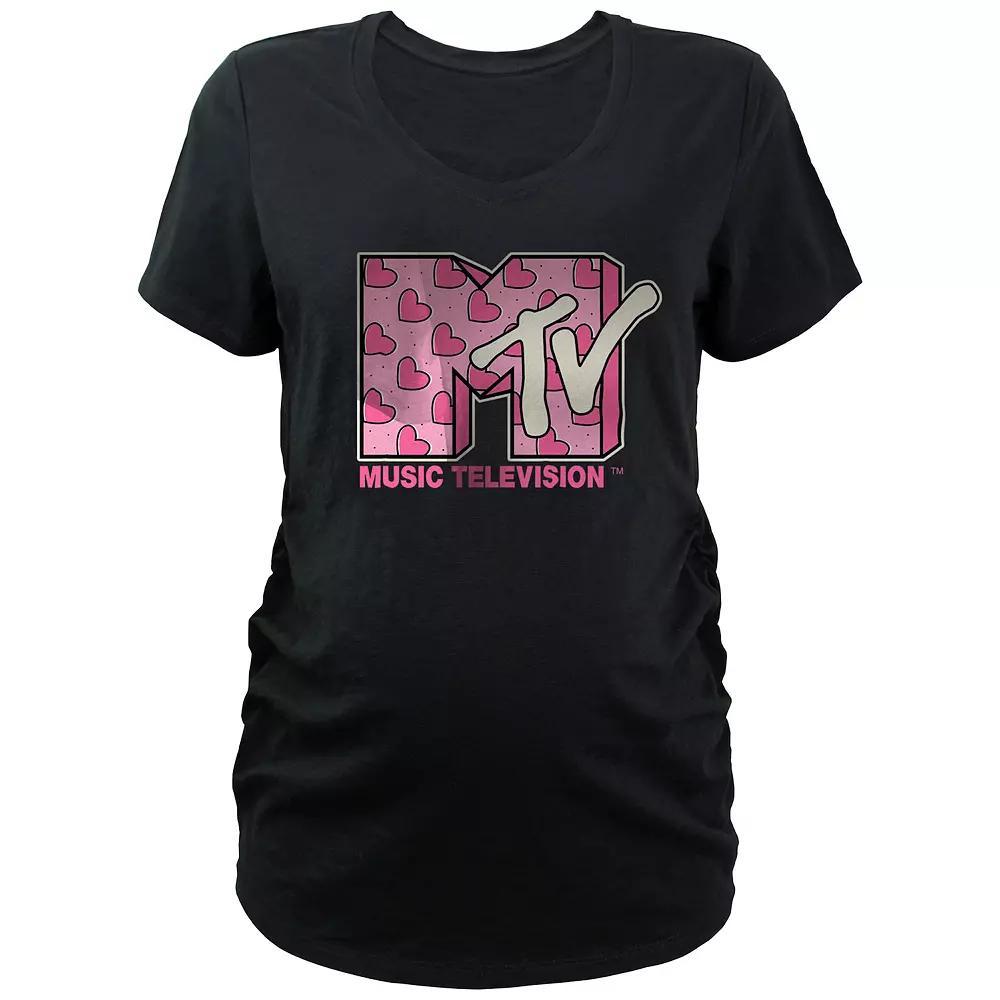 Maternity MTV Classic Heart Print Logo Graphic Tee, Women's, Size: XS-MAT, Black Product Image