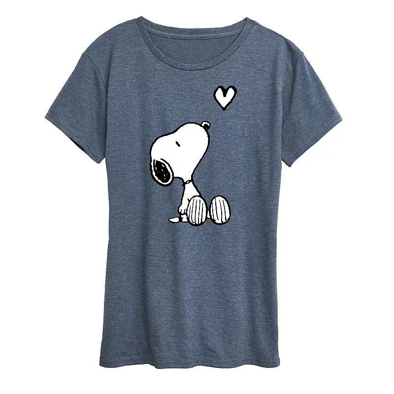 Womens Peanuts White Snoopy Heart Graphic Tee, Girls Grey Green Product Image