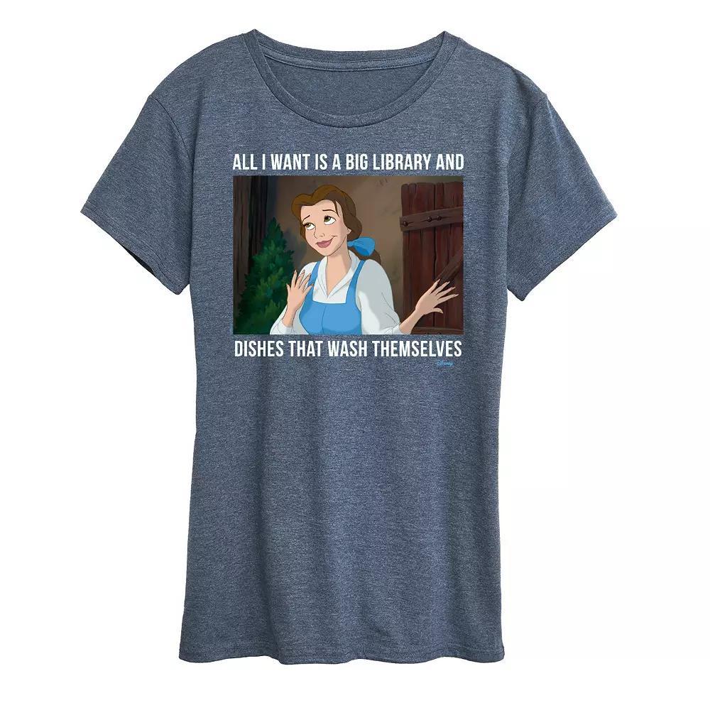 Disney Princess Belle Womens Library Graphic Tee, Girls Grey Blue Product Image