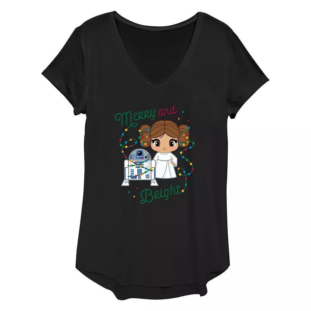 Womens Star Wars R2-D2 And Princess Leia Organa Merry And Bright Graphic Tee Product Image